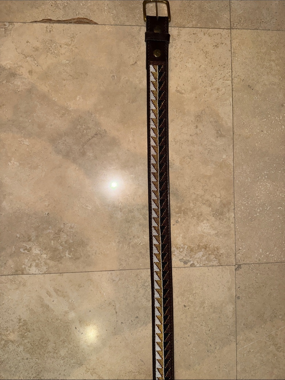 Woven Arrow Pattern Leather Belt in Brown